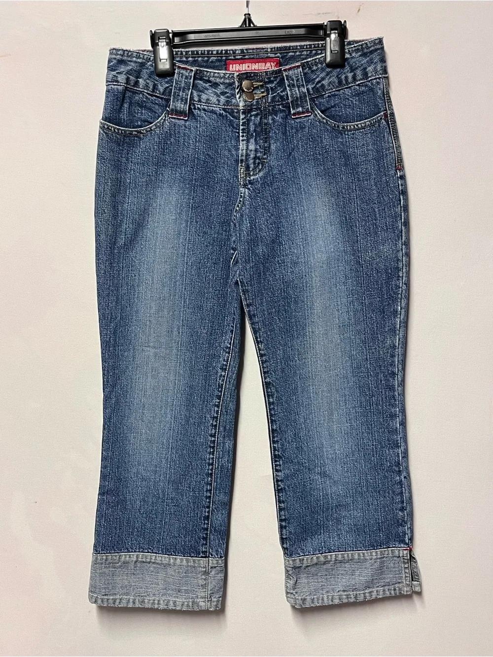 Y2K Unionbay Capri Jeans Womens 28 Cuffed Crop Denim Double Button Skater 2000s